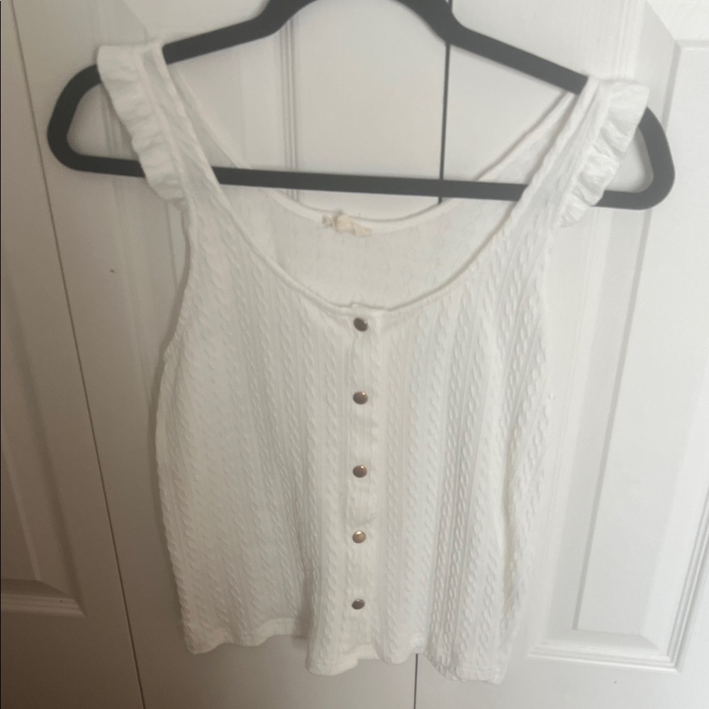 White Ruffled-Strap Button Front Tank Top